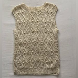 Women’s Vintage Hand Knit Cream Vest with Bulbs